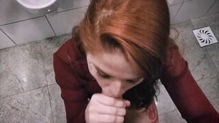 I Suck Stranger's cock in Shopping Center Bathrom and he Cum on my Face.
