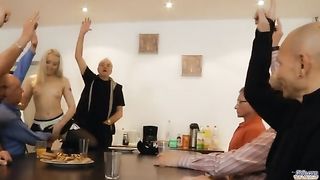 Seven old dicks gang bangs a teen blonde maid