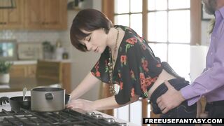 Stepdad casually fucks everyone in the kitchen!