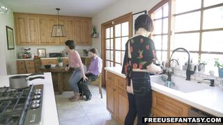 Stepdad casually fucks everyone in the kitchen!