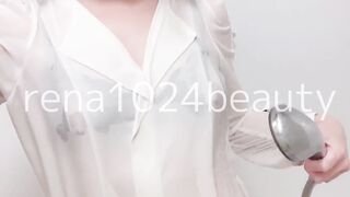 Shower Masturbation with Naughty Underwear and Transparent Blouse in the Bath. I Peed at the End.