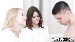 His threesome fantasies cum true as he fucks two hot teens