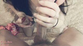 Cumshot in a glass to his young girlfriend on valentine's day!