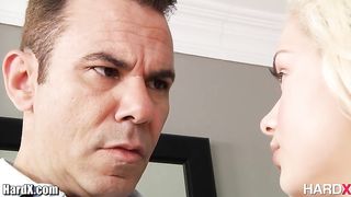 Stepdaughter gets her petite breasts covered in cum by daddy