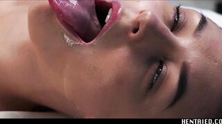 Real Life Hentai - Mr. Alien Cums all over Ahegao Alya Stark - Bukkake and Creampie her - inside Cam