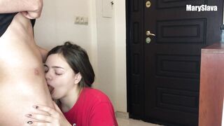 Delivery Girl gives Sloopy Blowjob and Fucks with his Client