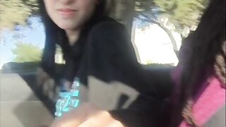 Lesbian gives Friend Handjob in Car