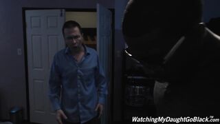 Husband is watching her suck that big black cock