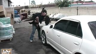 Clothed girl gets fucked on a car hood