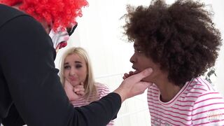 Evil clown attacks two girlfriends