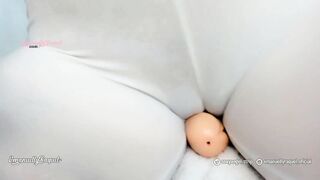 Wet T-shirt and yoga pants with a sexy big butt and big tits latina grinding her pussy on her toy