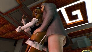 Beautiful Brunette French Maid (Office Sex 3D Porn Animation) 4K