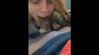 Freaky ass white girl giving sloppy top to thick black cock