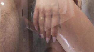 Hard sex with wife in the shower