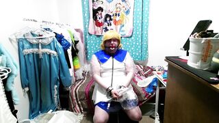 Shiny PVC Cosplay Sissy Lillie Gagged Breathplay Stinky Socks Vibrator