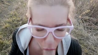 Risky Spontaneous Deep Outdoor Blowjob during Sunset with Oral Creampie