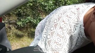 sissy slut changing beside public road into sheer dress and pink underwear parking lot exposure
