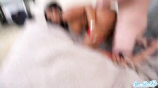 BUSTED! Busty Latina Maid Has To Polish Her Clients BIG Dick