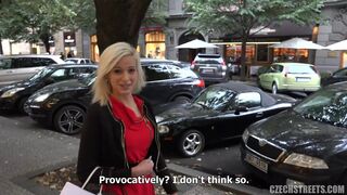 Hot blonde sucks huge cock by the car