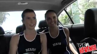 Cute girlfriend giving head in a car