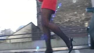 Fashionable long legged office milf in action