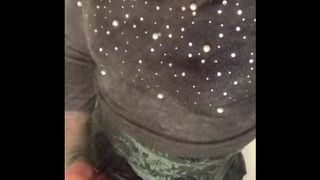 Sluttiest man whore wear girlfriend’s bra and shirt with squirming orgasm