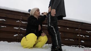 Big titted babe sucked my cock in the snow and swallowed my cum -Wet Kelly