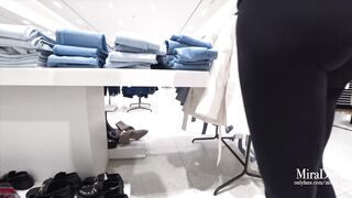Babe gets public risky blowjob in fitting room