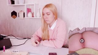 Helping my stepsister with homework but she's too distracted with vibro plug in her ass!