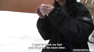 Horny сzech hoe sucks huge cock in public