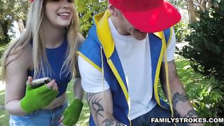 Teen stepsister catching a rare pokemon