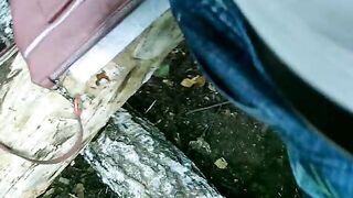 Pretty Russian girl giving head in the forest