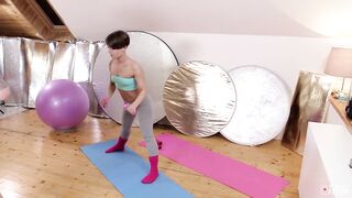 Hot Ukrainian babe fucks on the yoga mat