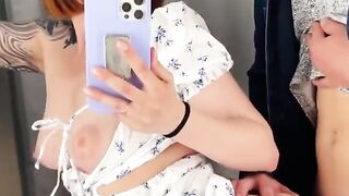 ???? Fitting room public sex, blowjob and cum swallow - redhead wife KleoKain