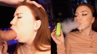 She smokes and SUCKS my dick! And then I COVER her FACE with SPERM! JUST LOOK how happy she is!