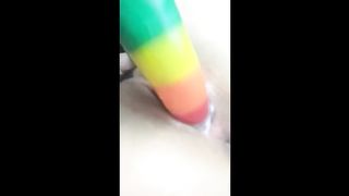 Ryden Armani Creams all over Rainbow Dildo