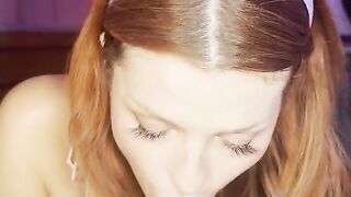 Cute Redhead roomate suprises me with a sloppy blowjob