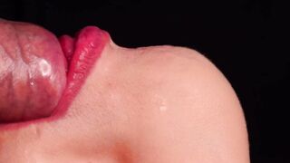 CLOSE UP: Tongue and Lips BLOWJOB! BEST Mouth for Your CUM! Frenulum Licking ASMR! CUMSHOT in MOUTH