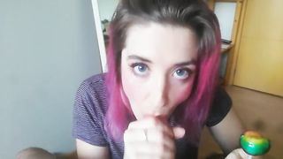 Playing with her Lollipop she Gets a Throbbing Oral Creampie & Swallow POV