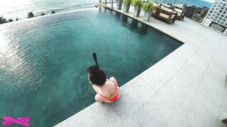 Accidentally cum in her pussy near the rooftop pool -