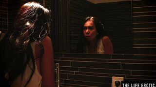 Sexy Latina pees her white cotton panties before masturbating