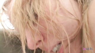 Dominant brunette humiliates and degrades skinny blond with a variety of sex toys.