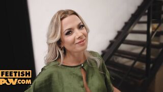 POV - Busty blonde Shalina Devine admits her foot fetish
