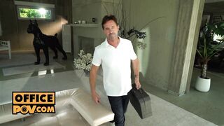 POV - Cock whore Linda Leclaire needs double dick at the office