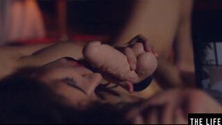 Beautiful girl fucks herself with a dildo while watching porn