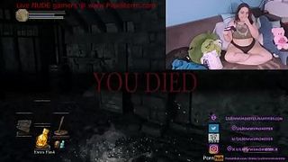 Nerdy BBW playing video games then punishing herself for playing bad.