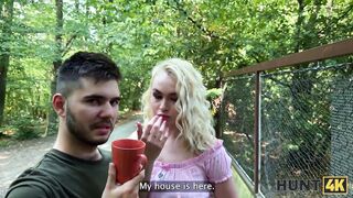 HUNT4K. Young blonde babe was moaning so hard while Hunter fucked her outdoors