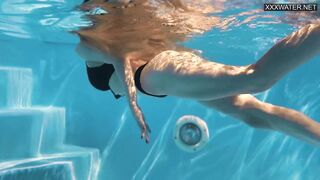 Perfect body blonde teen enjoys naked swimming