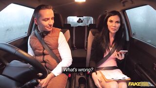 Jasmine Jae gets a DOUBLE CREAMPIE during a Hot Car Threesome - Fake Driving School