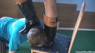 Slave for Booted Girl - Tongueless Submissive Rubs Lips on Boots